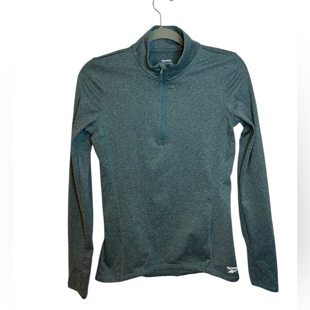 Reebok Teal Long Fleece Quarter Zip Active Top
